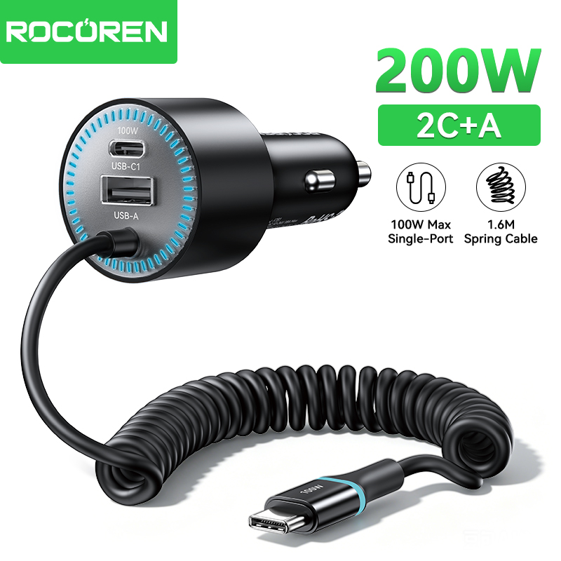 Cable Lock Laptop - Ładowarka samochodowa Rocoren 200W z szybkim
